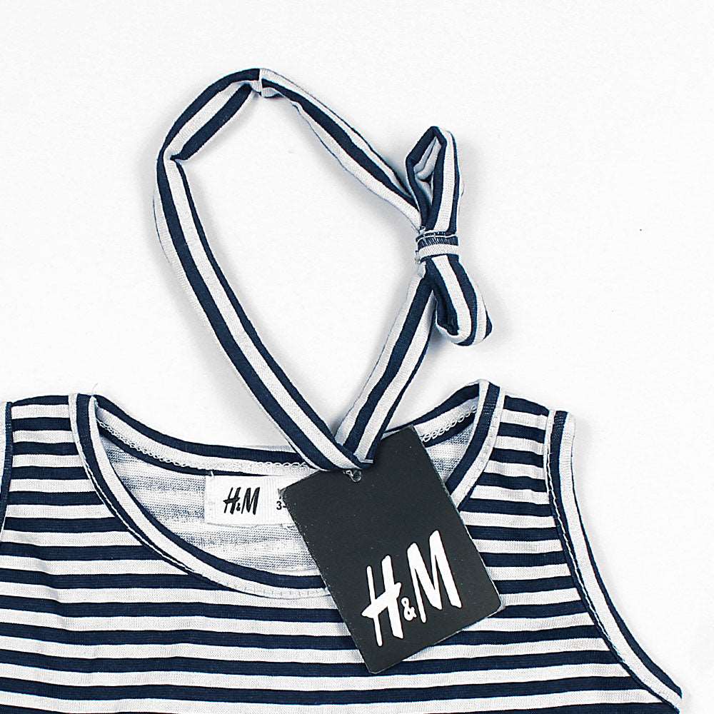 H&m Navy Striped Frock For Girls-KFRK-0154-White Navy - FactoryX.pk