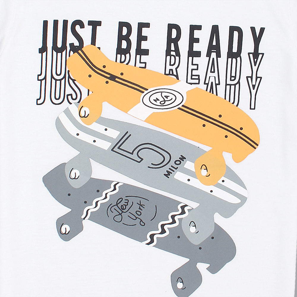 Rawculture Just Be Ready Printed T-shirt For Boys-KTST-2202-White