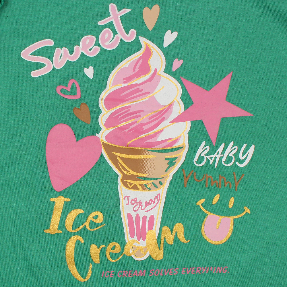 Rawculture Sweet Ice-Cream Printed Girls T-shirt-KTST-2208-Green