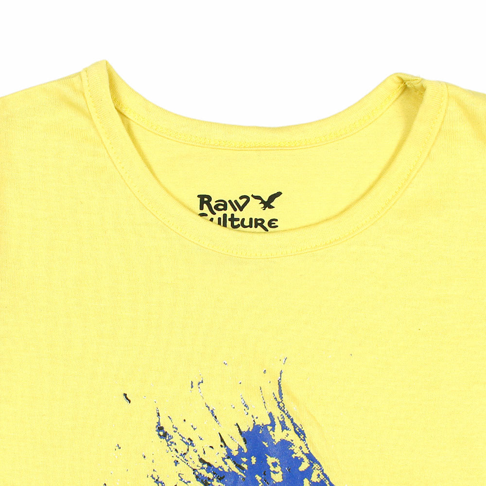raw culture Never give up printed-KTST-0155-Yellow - FactoryX.pk