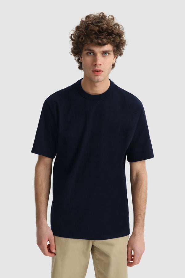 Fapak Crew Neck-Shirt For Men-MTST-0052-Navy - FactoryX.pk