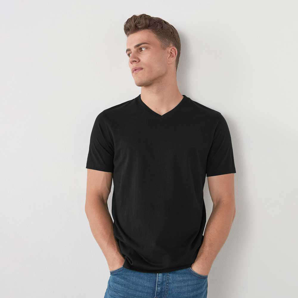 Fapak V- Neck T-Shirt-MTST-0065-Black - FactoryX.pk