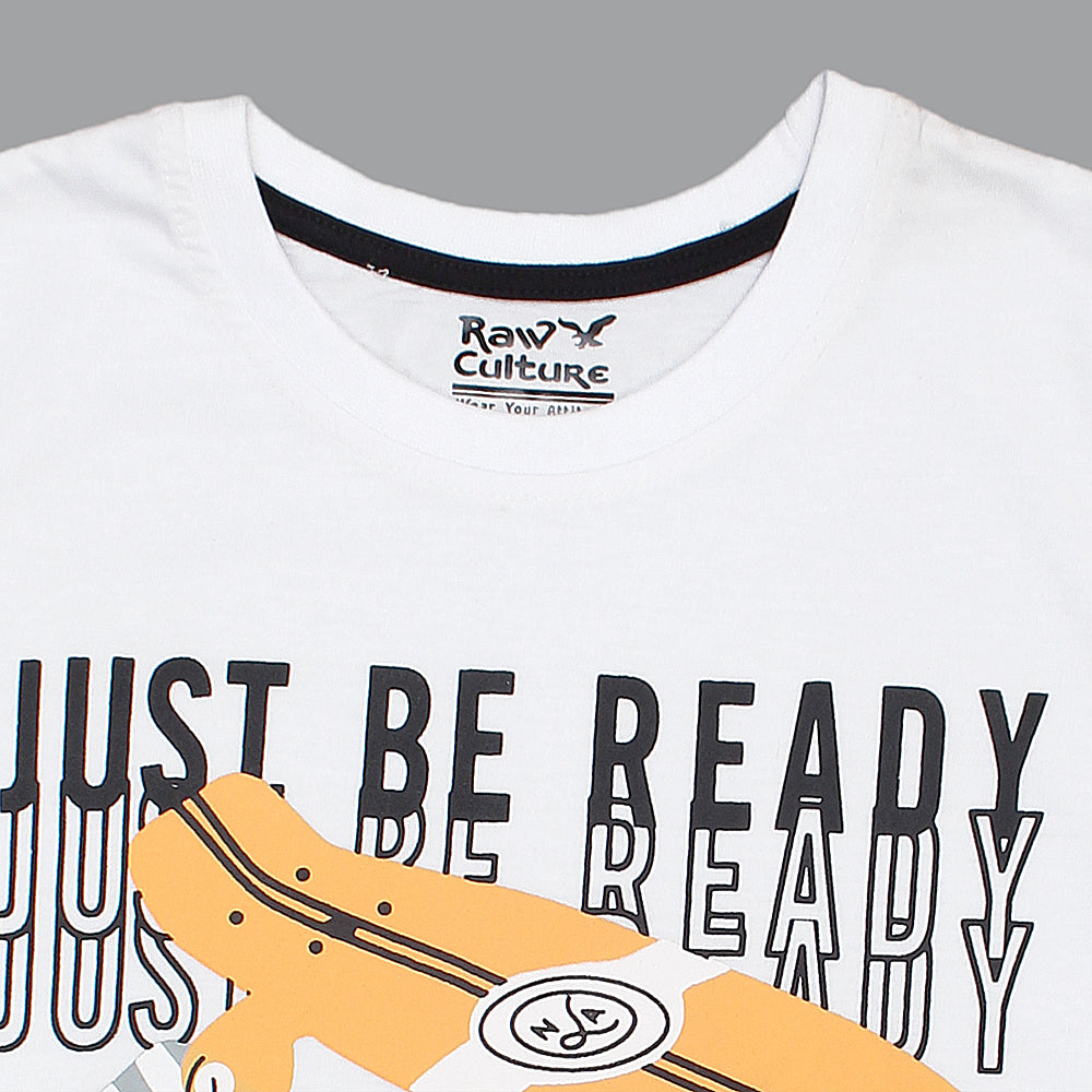 Rawculture Just Be Ready Printed T-shirt For Boys-KTST-2202-White