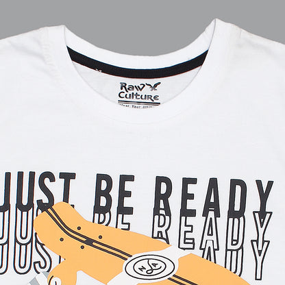 Rawculture Just Be Ready Printed T-shirt For Boys-KTST-2202-White