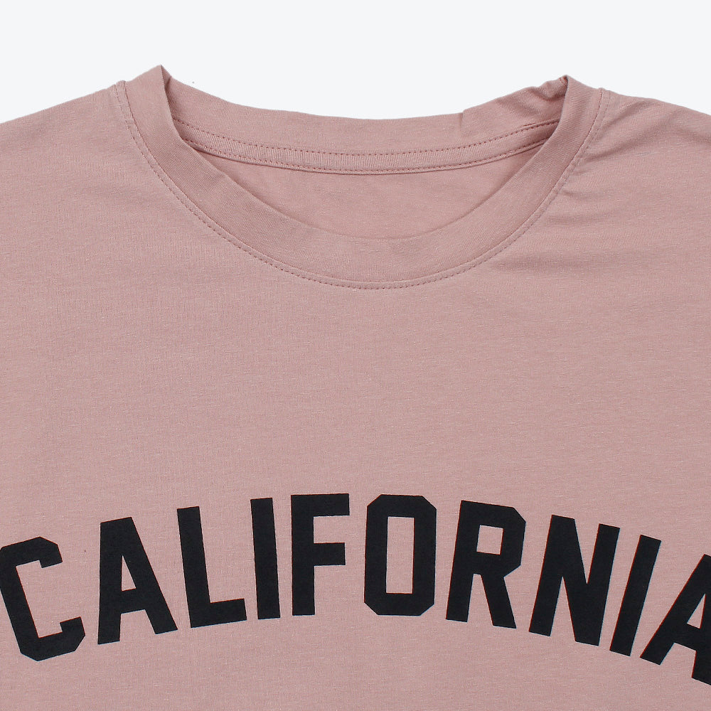 Ladies One Size California printed Tee-LTST-2063-Dusty Pink