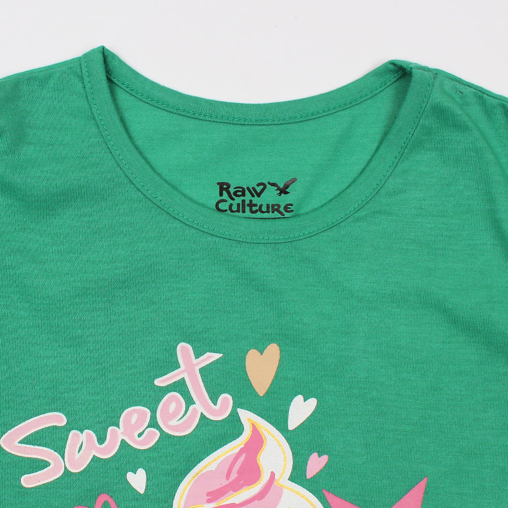 Rawculture Sweet Ice-Cream Printed Girls T-shirt-KTST-2208-Green