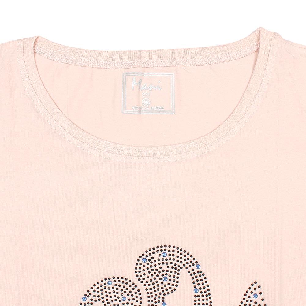 Duck Printed Stone Embraided Tees-LTST-0003-Pink - FactoryX.pk