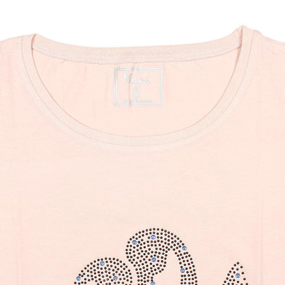 Duck Printed Stone Embraided Tees-LTST-0003-Pink - FactoryX.pk