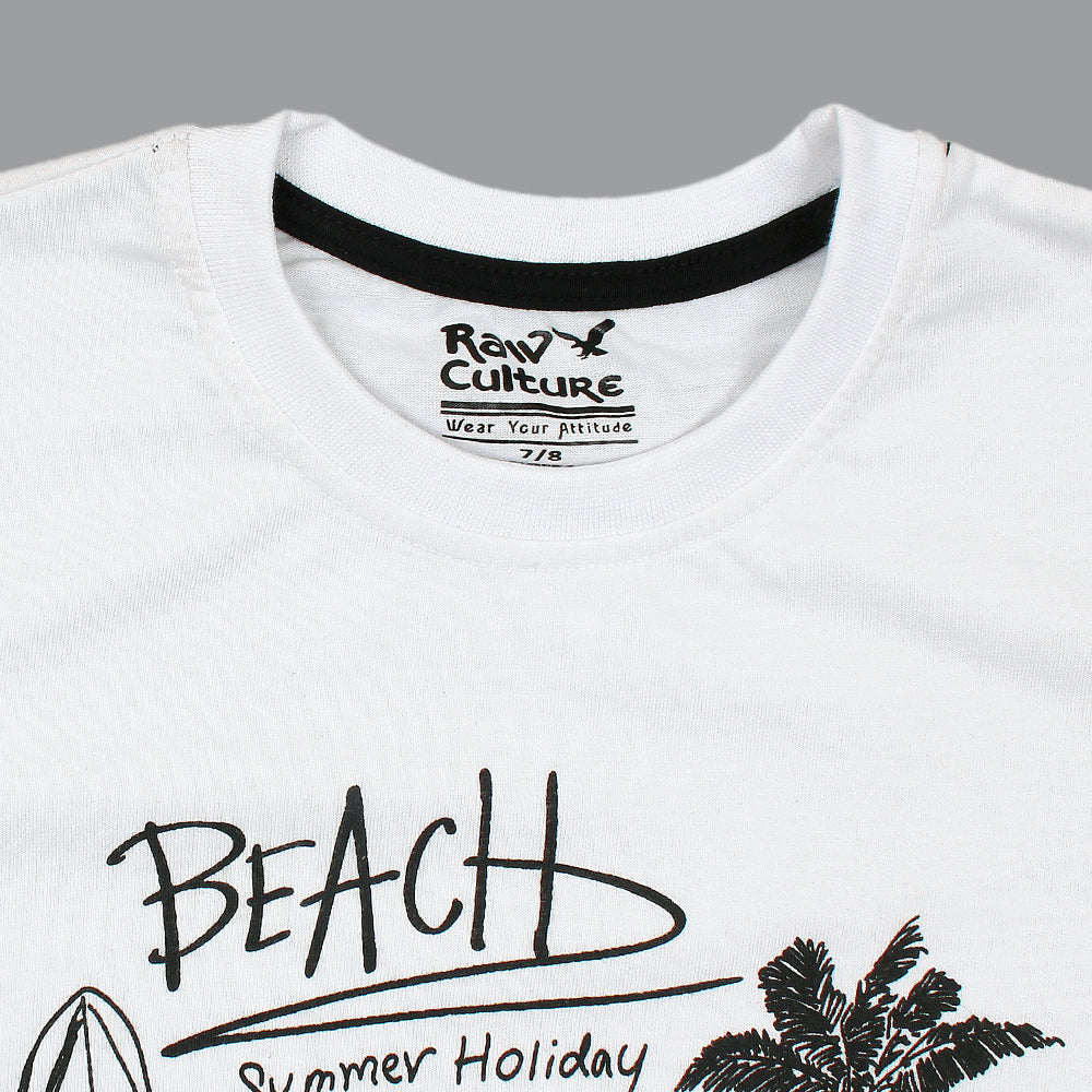 Rawculture Beach Summer holidays Printed T-shirt For Boys-KTST-2198-White
