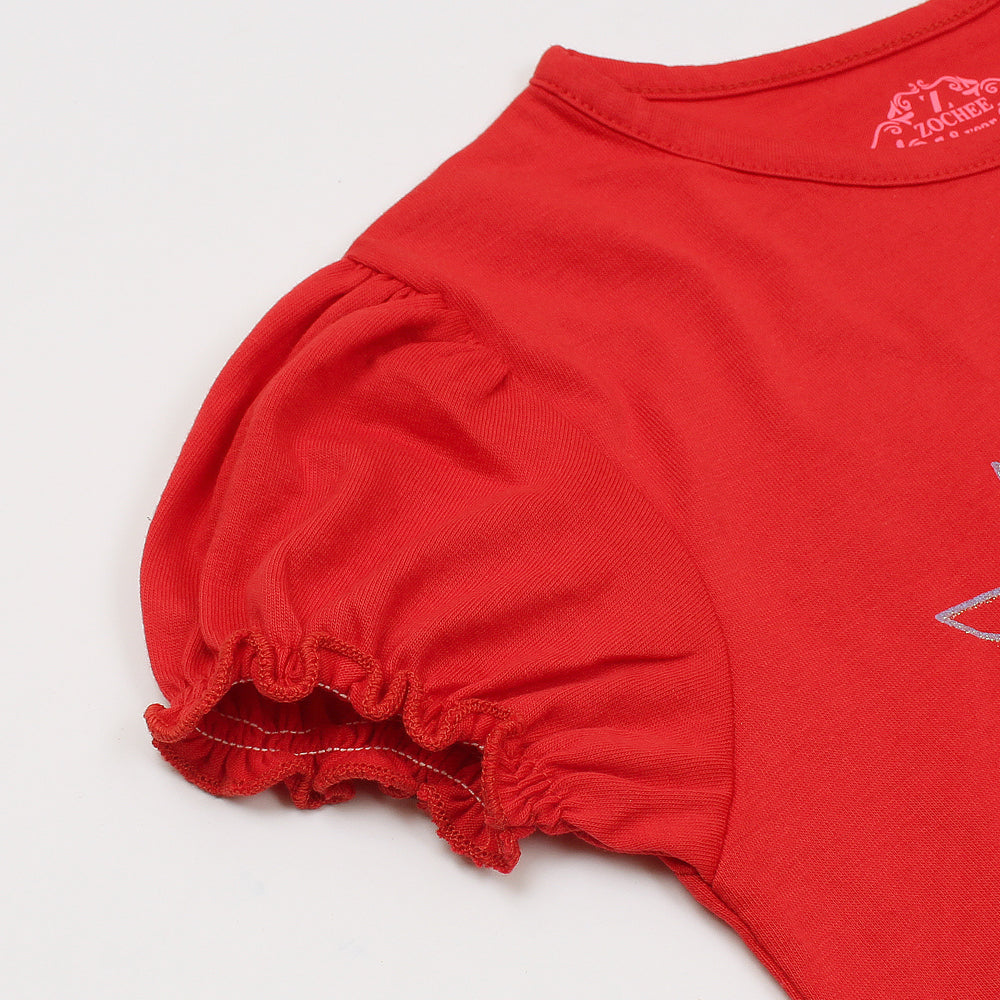 Zochee Duck Printed Girls T-shirt-KTST-2210-Red