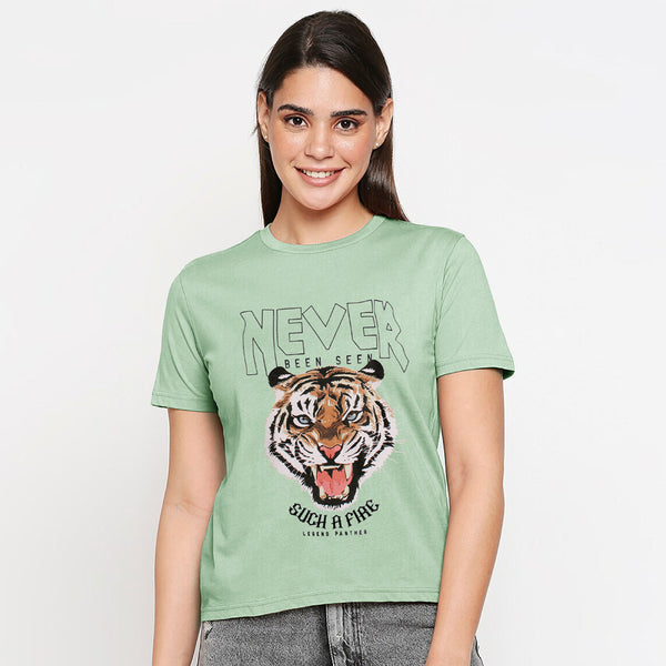 Ladypiltan Never Tiger Print T-shirt For Ladies