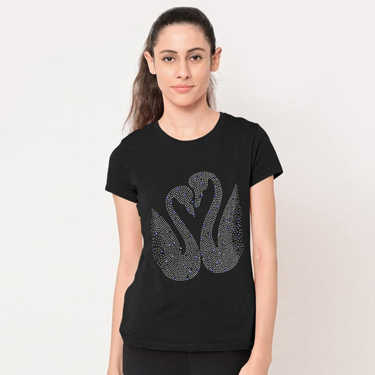 Duck Printed Stone Embraided Tees-LTST-0003-Black - FactoryX.pk