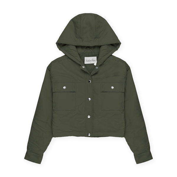Hooded Full Sleeve Crop Jacket for Women-Fp730 LJKT-2036-Olive