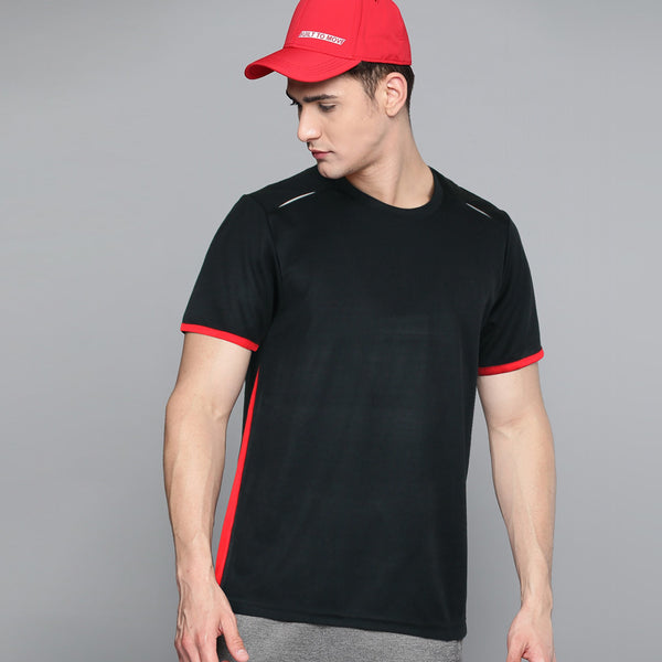 Banner Round Neck Dry-fit Tees for Men-MTST-0066-Black Red - FactoryX.pk