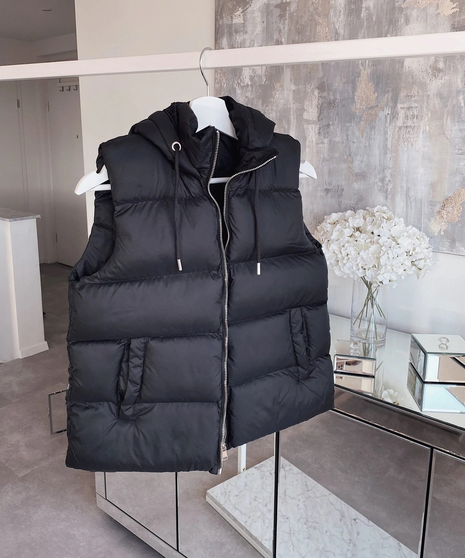 Hooded Gilet Sleeveless Jacket Full Zip For Women-Fp710 LJKT-2034-Black