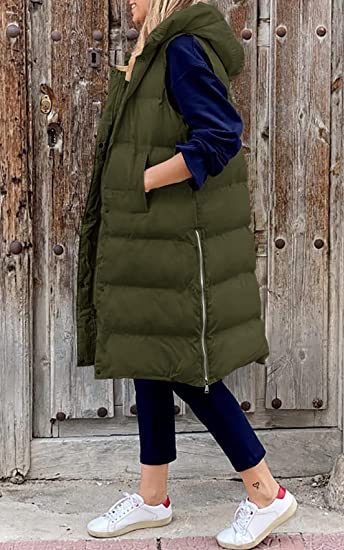 Gilet Sleevless Hooded Long Line Puffer Jacket Women-Fp741 LJKT-2039-Olive