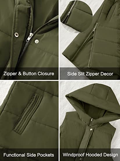 Gilet Sleevless Hooded Long Line Puffer Jacket Women-Fp741 LJKT-2039-Olive