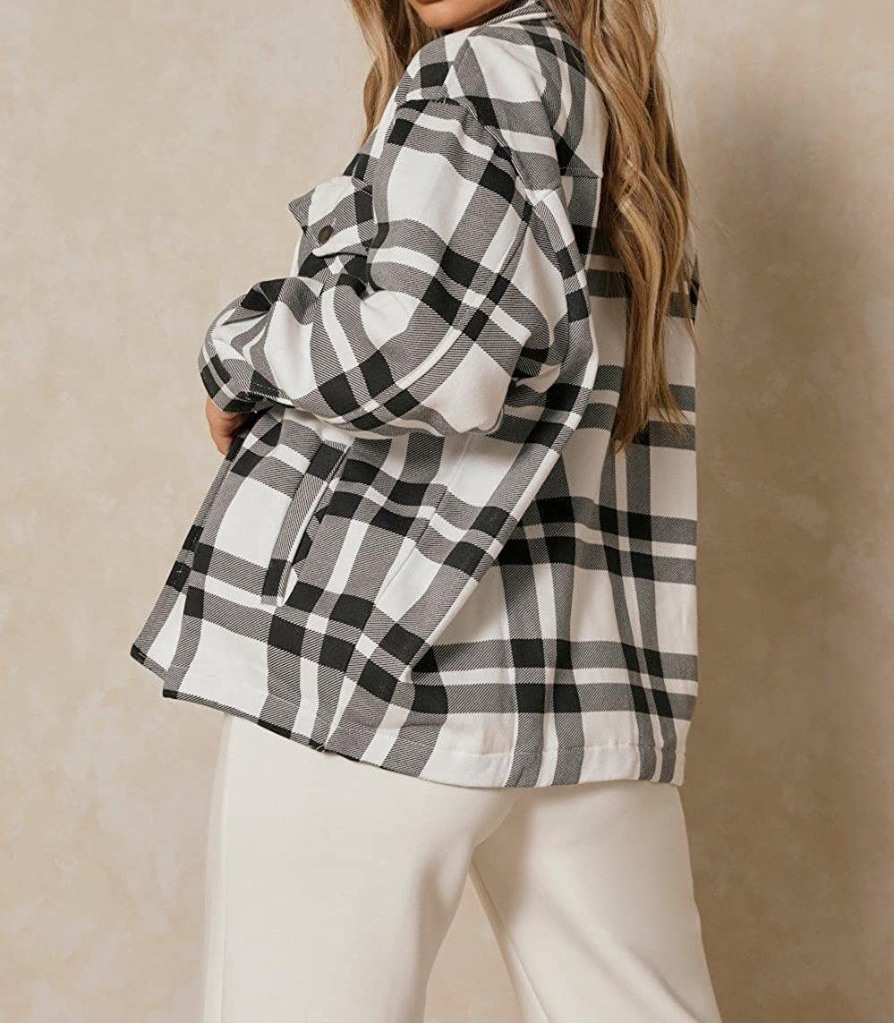 wht & Blk Checked Shacket For Her-LSHKT-0022-White Black - FactoryX.pk