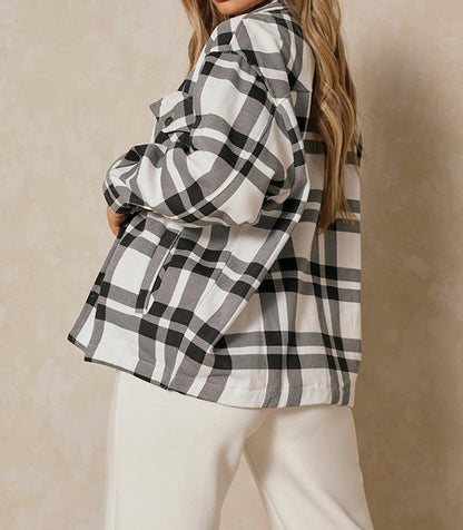 wht & Blk Checked Shacket For Her-LSHKT-0022-White Black - FactoryX.pk