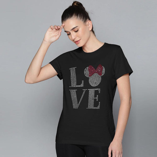 Love Stone Sequence Tees For Her-LTST-0007-Black - FactoryX.pk