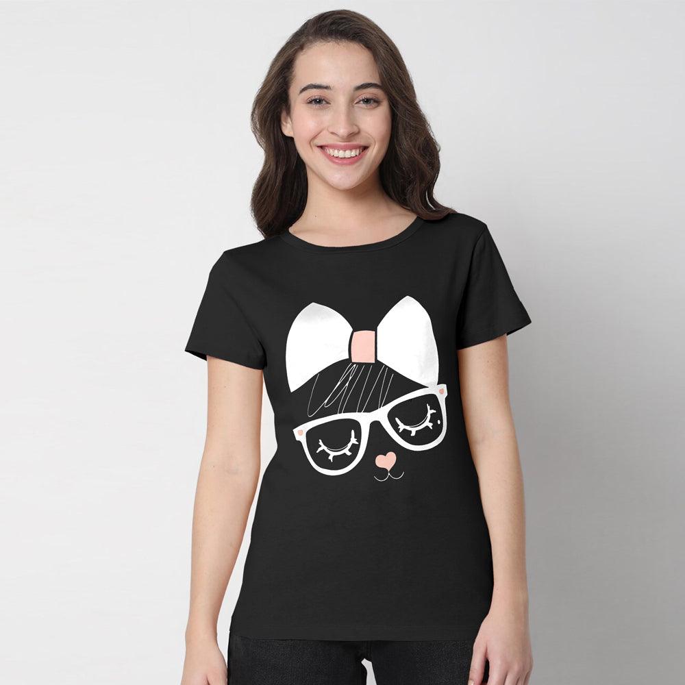 Cat Print Tees For Her-LTST-0001-Black - FactoryX.pk