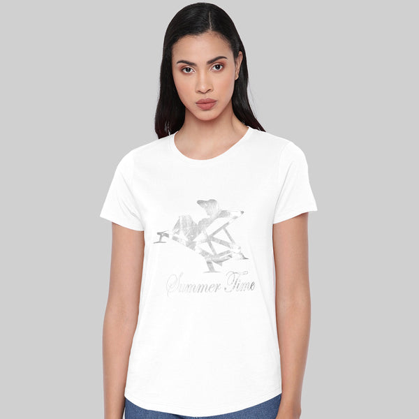 Summer Time Printed Tees For Her-LTST-0011-White - FactoryX.pk