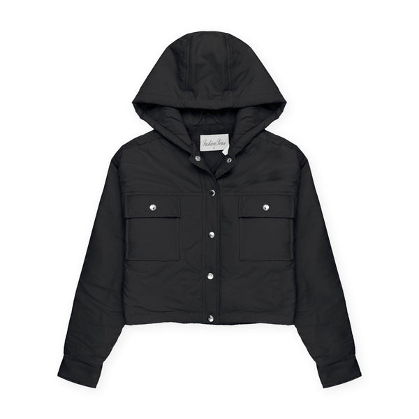 Hooded Full Sleeve Crop Jacket for Women-Fp730 LJKT-2036-Black