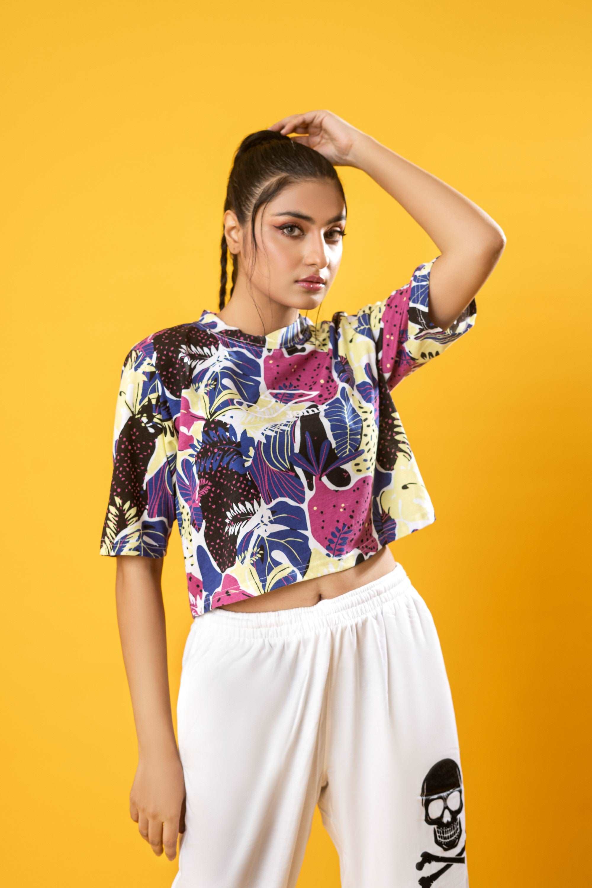 Joma Floral Print Crop Top LTST-0165-Black lime - FactoryX.pk