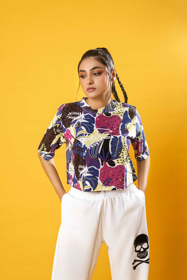 Joma Floral Print Crop Top LTST-0165-Black lime - FactoryX.pk