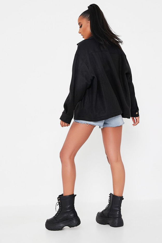 Solid Blk Shacket for Her.-LSHKT-0013-Black - FactoryX.pk