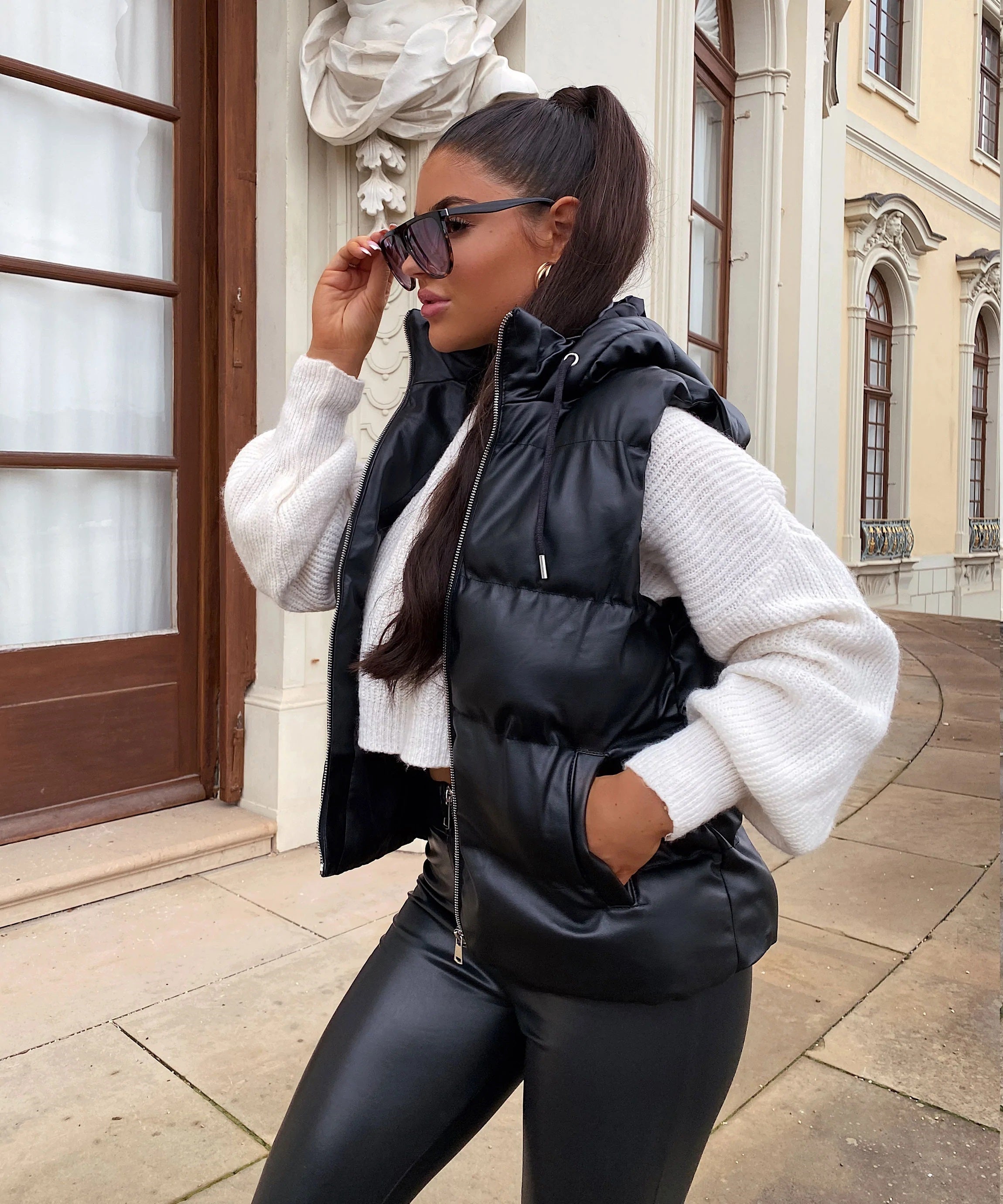 Black Sleeveless Leather jacket for Women-2022 - FactoryX.pk