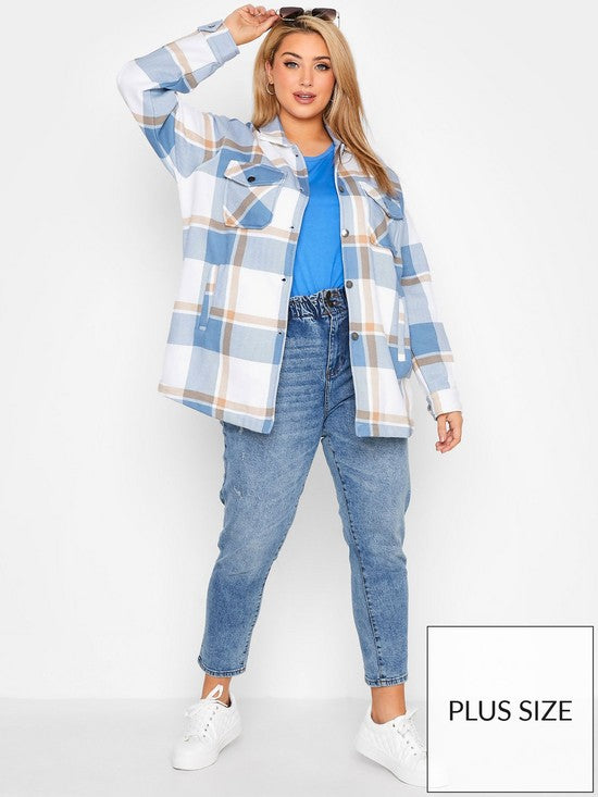 Light Blue Oversized check shacket For Her-2015 - FactoryX.pk