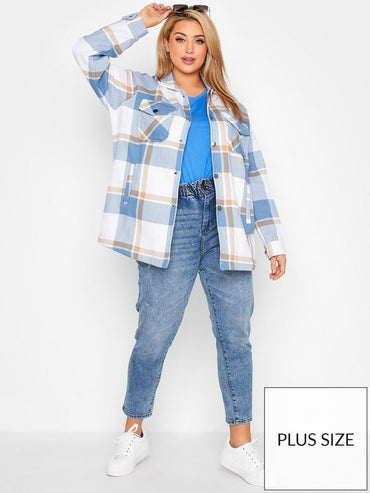 Light Blue Oversized check shacket For Her-2015 - FactoryX.pk