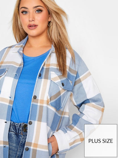 Light Blue Oversized check shacket For Her-2015 - FactoryX.pk