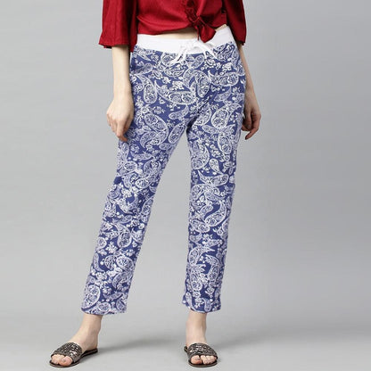 Ambi Printed Trouser For Her-LTRS-0031-Royal Blue-LT201