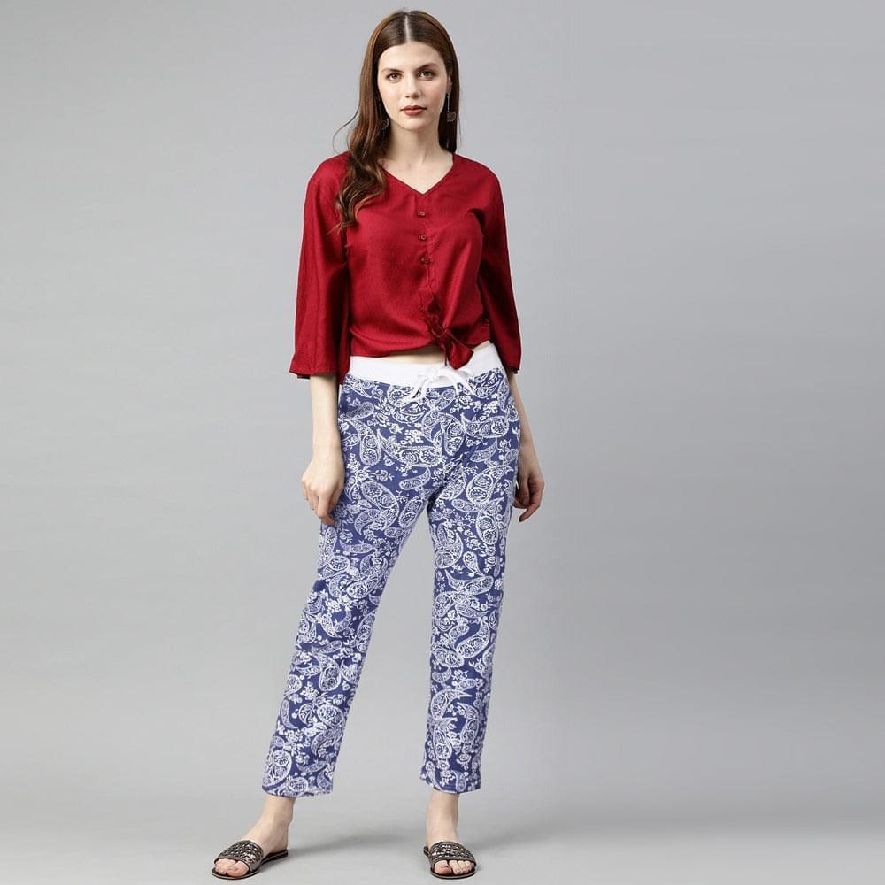 Ambi Printed Trouser For Her-LTRS-0031-Royal Blue-LT201