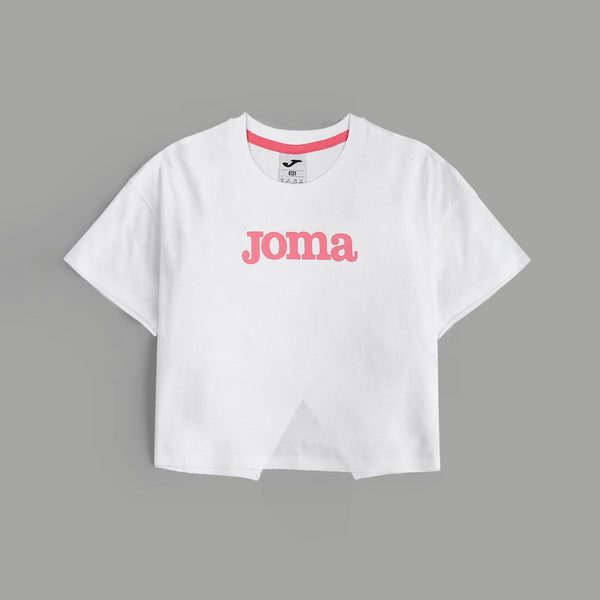 Basic Joma Logo Short Sleeve Crop T-shirt For Girls-KTST-2183-White
