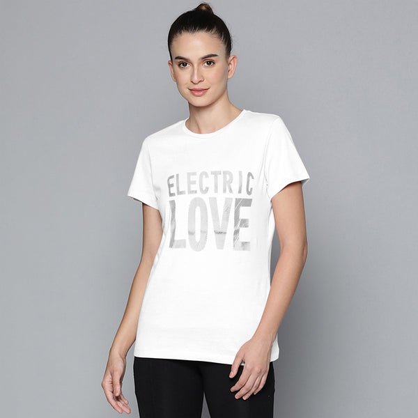 Electric Love Printed Tees For Her --LTST-0012-White - FactoryX.pk