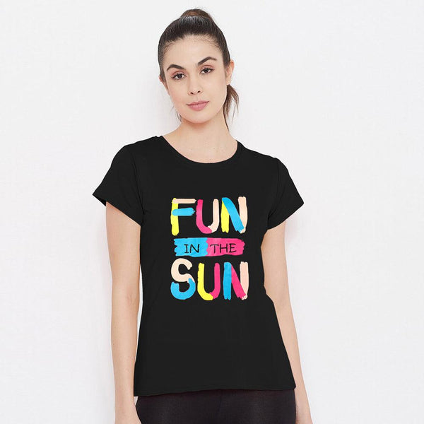 Fun In The Sun Printed Tees For her-LTST-0004-Black - FactoryX.pk