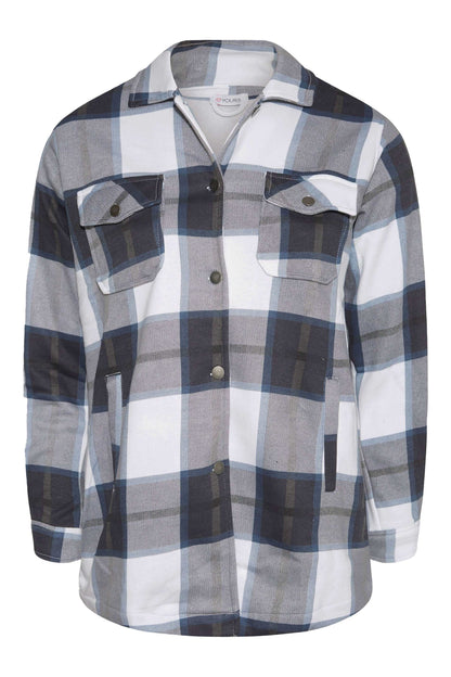 Blue White Oversized check shacket For Her-2015 - FactoryX.pk