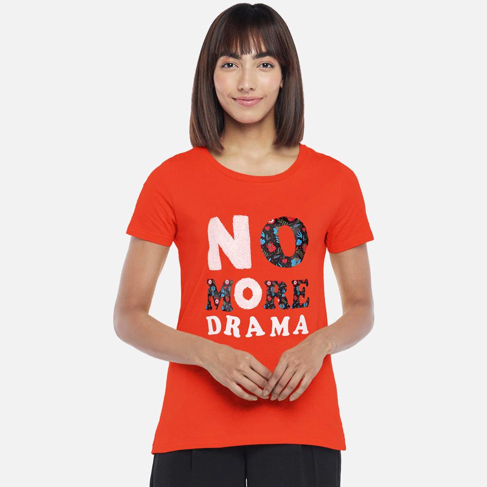 No More Drama Printed Tees-LTST-0008-Orange - FactoryX.pk