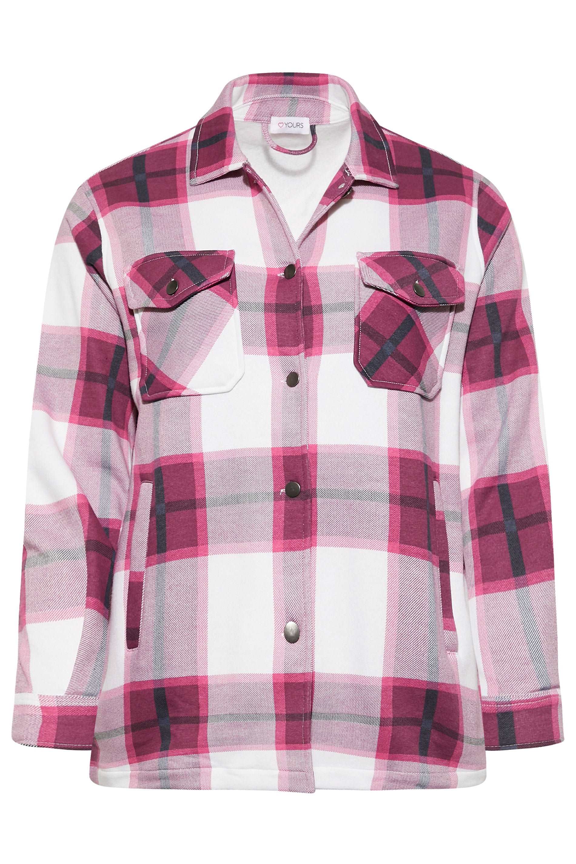 Dark Pink white Oversized check shacket For Her-2015 - FactoryX.pk