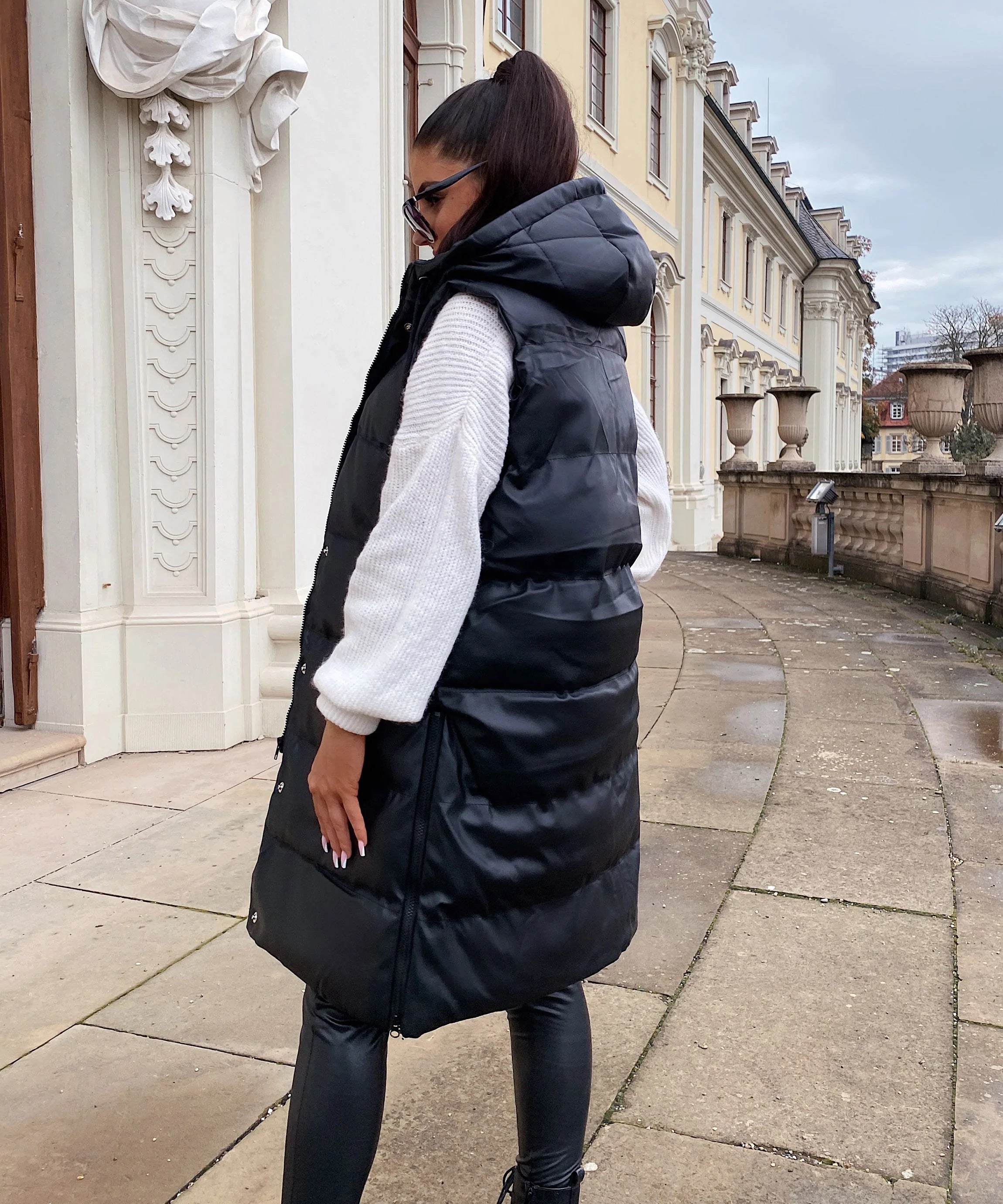 Black Sleeveless long Leather Jacket For Women-2021 - FactoryX.pk