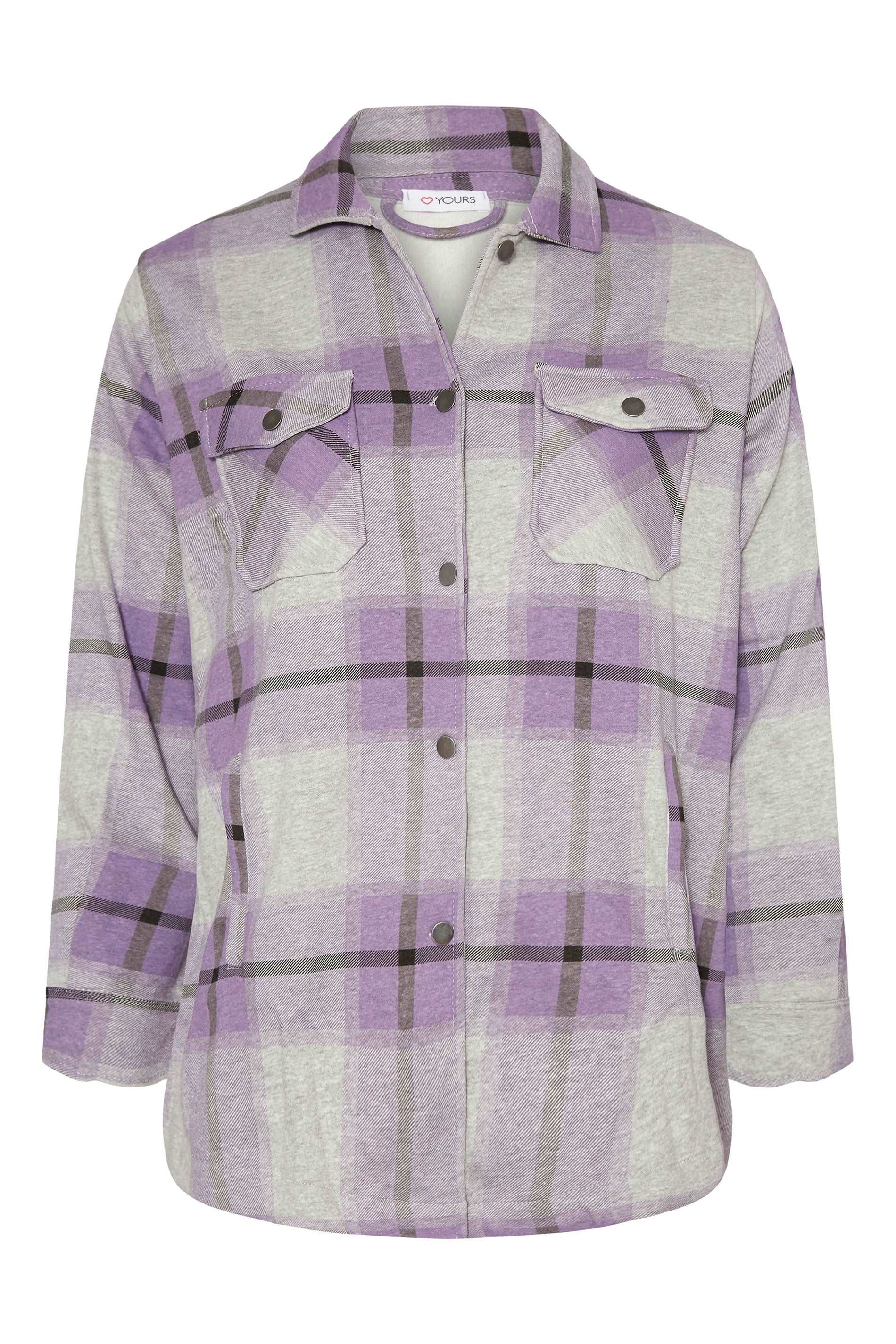 Grey Lilac Oversized check shacket For Her-2015 - FactoryX.pk