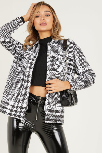 Blk & wht HoundTooth Shacket for Her.-LSHKT-0014-Black White
