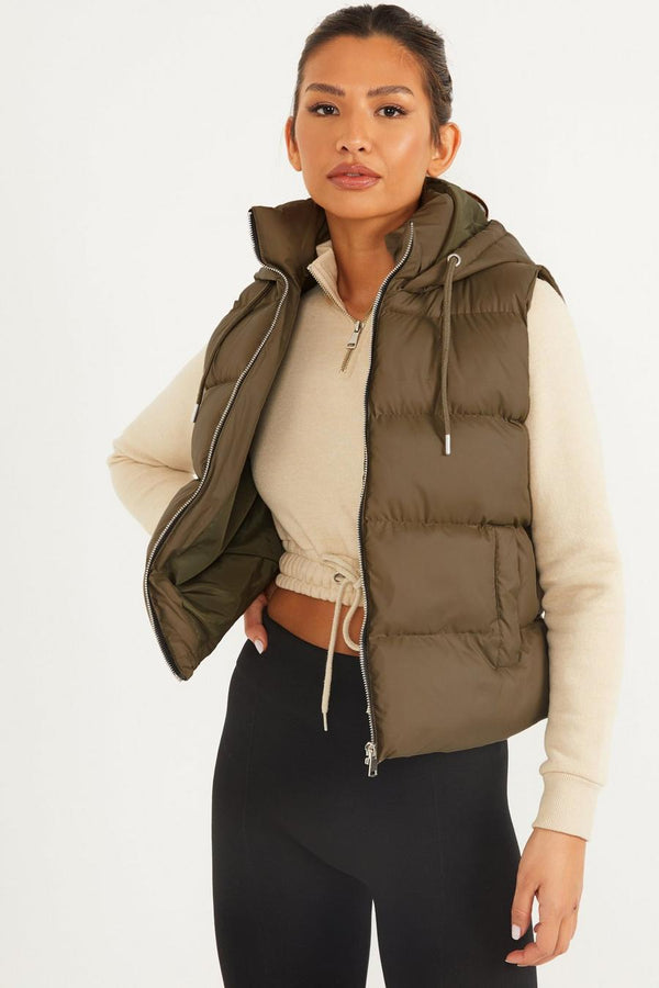 Hooded Gilet Sleeveless Jacket Full Zip For Women-Fp710 LJKT-2034-Olive
