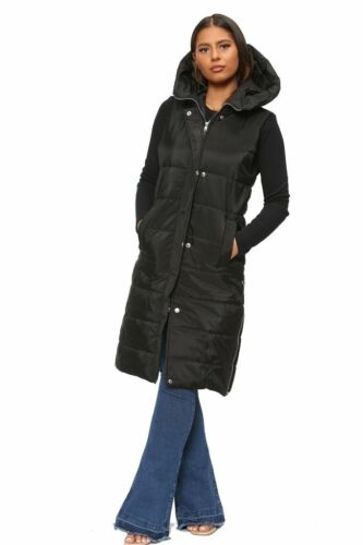Gilet Sleevless Hooded Long Line Puffer Jacket Women-Fp741 LJKT-2040-Black